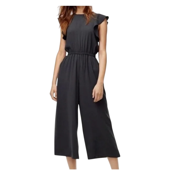 Wilfred Aritzia Flounce Sleeve Black Jumpsuit Wide Leg Open Back Size M - Picture 1 of 10
